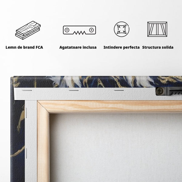 Leinwand Wandkunst Canvas Premium, LuxCanva® M1430, Zen Fury, Golden, Blau, Tiger, Bestie, Feline, Orientalisch, Krieger, Flammen, Reißzähne, Geist, Büro, Wohnen, Kinderzimmer