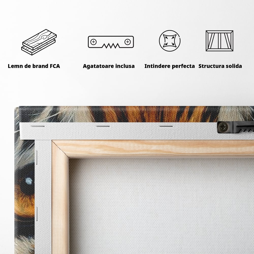 Leinwand Wandkunst Canvas Premium, LuxCanva® M1431, Verborgener Geist, Blick, Augen, Feuer, Geheimnis, Kraft, Instinkt, Bestie, Tiger, Tigerin, Feline, Dschungel, Exotisch, Büro, Wohnen, Kinderzimmer