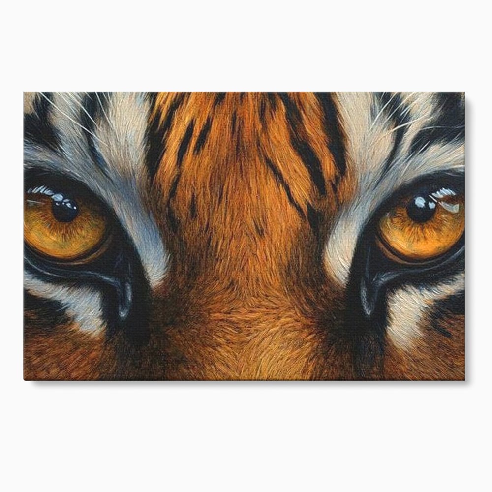 Leinwand Wandkunst Canvas Premium, LuxCanva® M1431, Verborgener Geist, Blick, Augen, Feuer, Geheimnis, Kraft, Instinkt, Bestie, Tiger, Tigerin, Feline, Dschungel, Exotisch, Büro, Wohnen, Kinderzimmer
