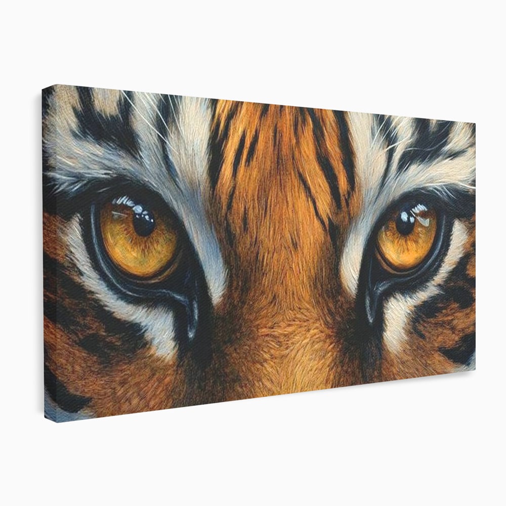 Leinwand Wandkunst Canvas Premium, LuxCanva® M1431, Verborgener Geist, Blick, Augen, Feuer, Geheimnis, Kraft, Instinkt, Bestie, Tiger, Tigerin, Feline, Dschungel, Exotisch, Büro, Wohnen, Kinderzimmer