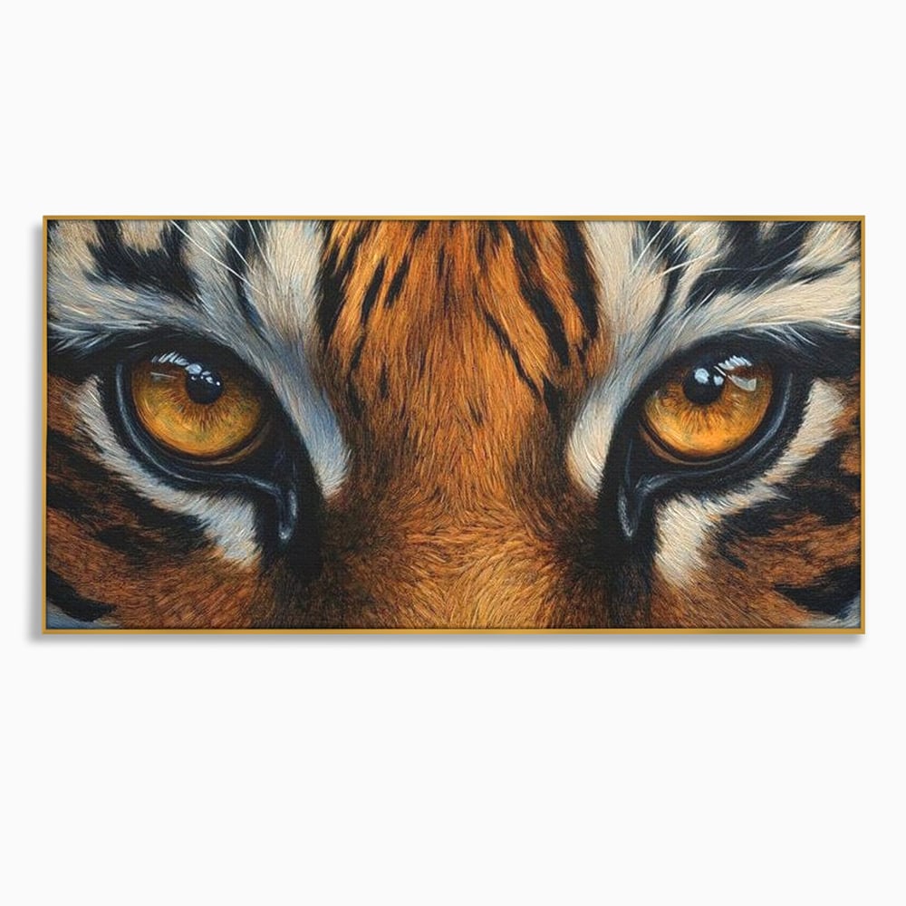 Leinwand Wandkunst Canvas Premium, LuxCanva® M1431, Verborgener Geist, Blick, Augen, Feuer, Geheimnis, Kraft, Instinkt, Bestie, Tiger, Tigerin, Feline, Dschungel, Exotisch, Büro, Wohnen, Kinderzimmer