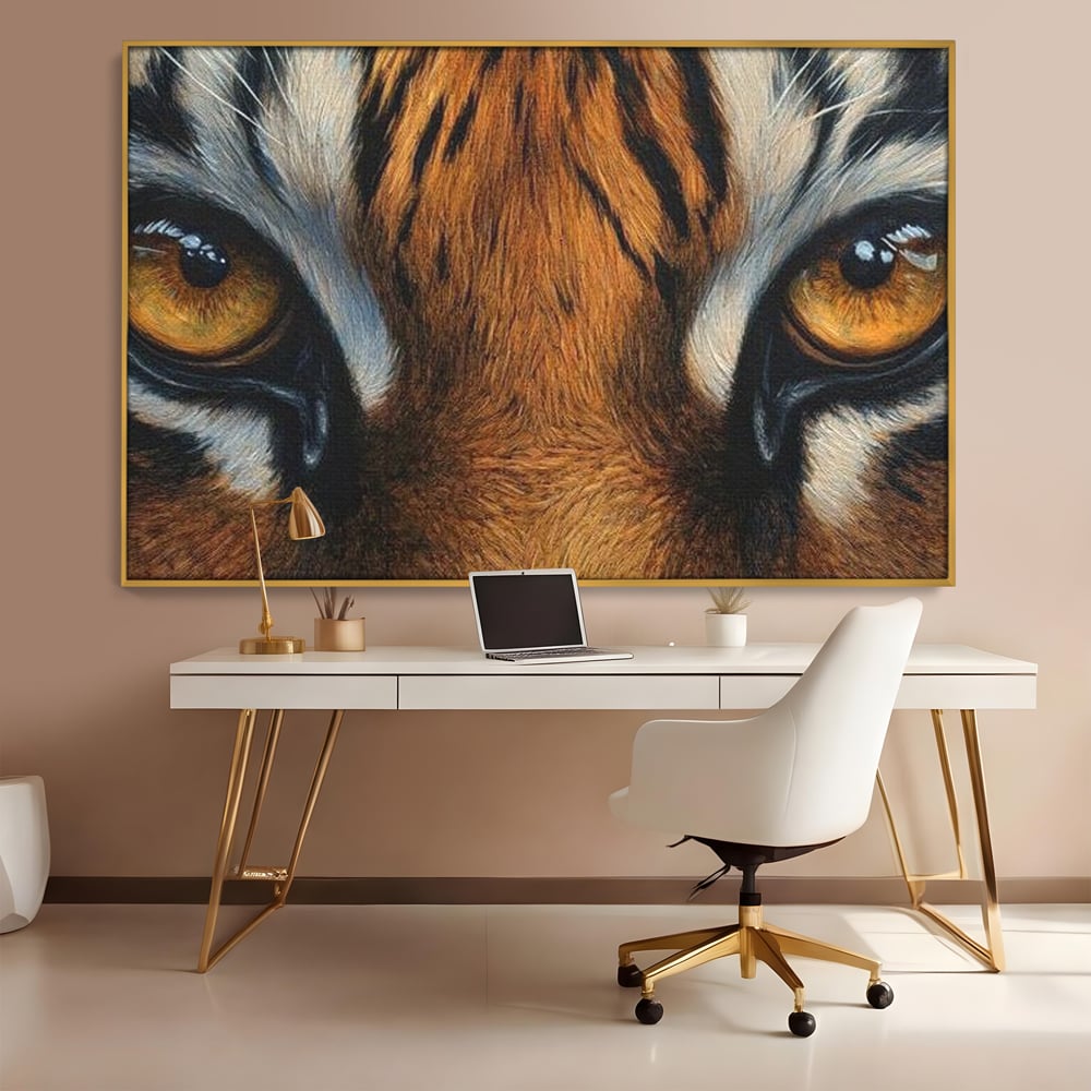 Leinwand Wandkunst Canvas Premium, LuxCanva® M1431, Verborgener Geist, Blick, Augen, Feuer, Geheimnis, Kraft, Instinkt, Bestie, Tiger, Tigerin, Feline, Dschungel, Exotisch, Büro, Wohnen, Kinderzimmer