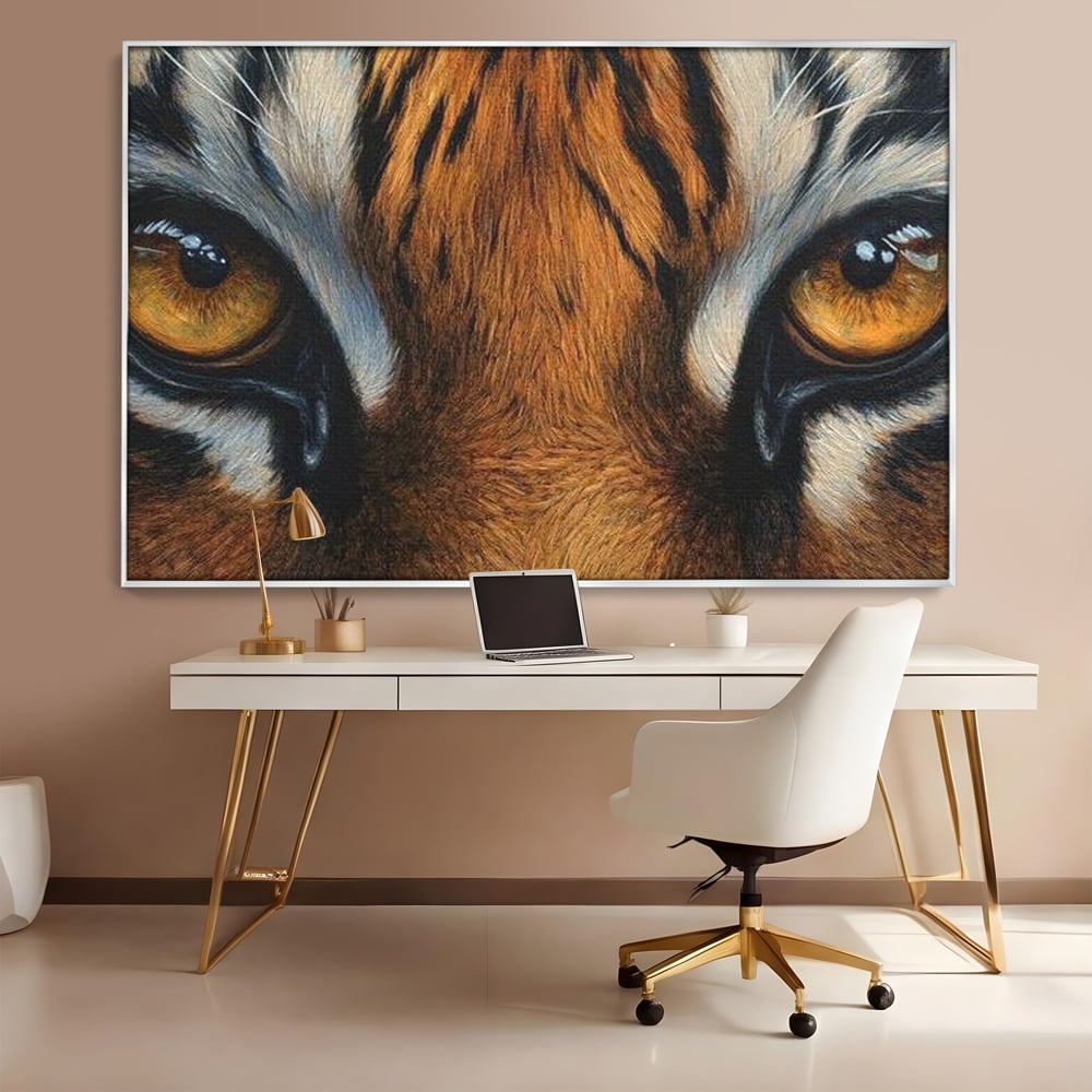 Leinwand Wandkunst Canvas Premium, LuxCanva® M1431, Verborgener Geist, Blick, Augen, Feuer, Geheimnis, Kraft, Instinkt, Bestie, Tiger, Tigerin, Feline, Dschungel, Exotisch, Büro, Wohnen, Kinderzimmer