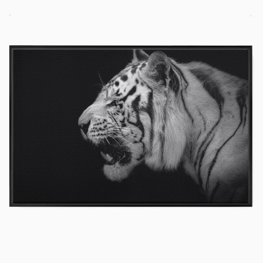 Leinwandbilder Premium, LuxCanva® M1432, Der Schattenjäger, Schwarz und Weiß, Tiger, Feline, Bestie, Tier, Exotisch, Wild, Profil, Streifen, Reißzähne, Büro, Wohnen, Kinderzimmer