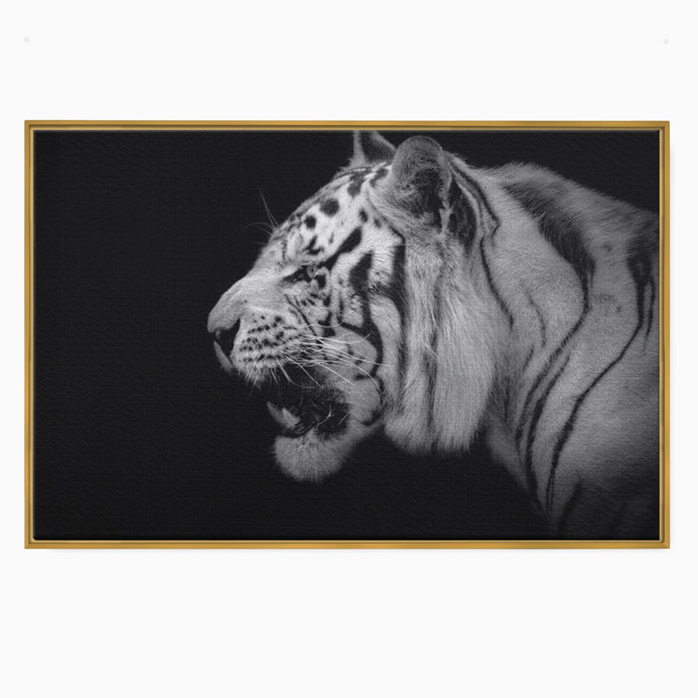 Leinwandbilder Premium, LuxCanva® M1432, Der Schattenjäger, Schwarz und Weiß, Tiger, Feline, Bestie, Tier, Exotisch, Wild, Profil, Streifen, Reißzähne, Büro, Wohnen, Kinderzimmer