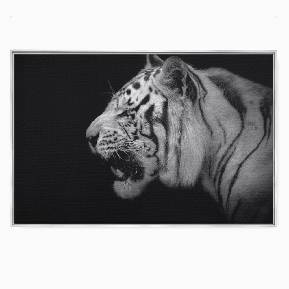 Leinwandbilder Premium, LuxCanva® M1432, Der Schattenjäger, Schwarz und Weiß, Tiger, Feline, Bestie, Tier, Exotisch, Wild, Profil, Streifen, Reißzähne, Büro, Wohnen, Kinderzimmer