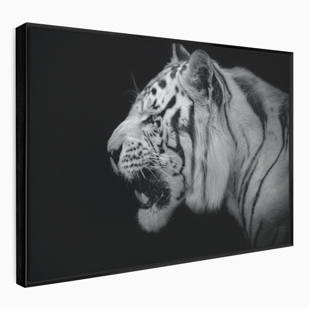 Leinwandbilder Premium, LuxCanva® M1432, Der Schattenjäger, Schwarz und Weiß, Tiger, Feline, Bestie, Tier, Exotisch, Wild, Profil, Streifen, Reißzähne, Büro, Wohnen, Kinderzimmer