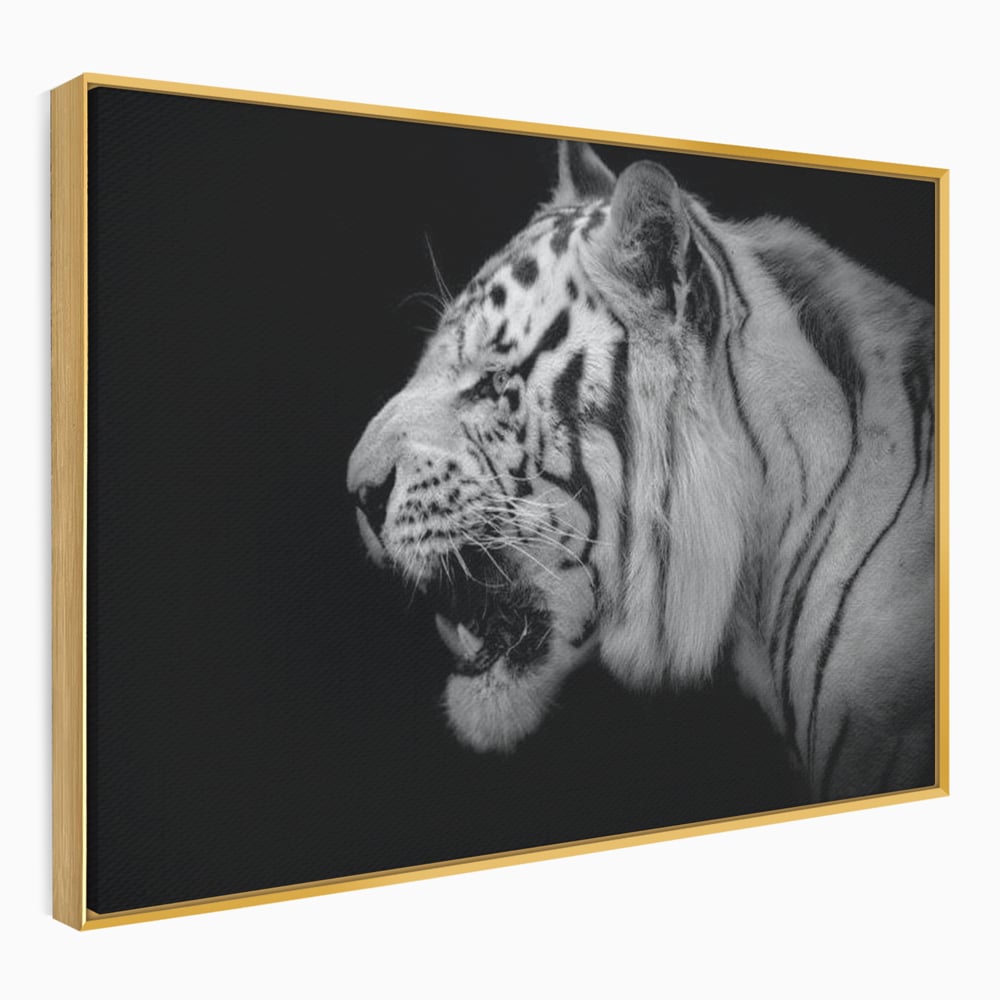 Leinwandbilder Premium, LuxCanva® M1432, Der Schattenjäger, Schwarz und Weiß, Tiger, Feline, Bestie, Tier, Exotisch, Wild, Profil, Streifen, Reißzähne, Büro, Wohnen, Kinderzimmer