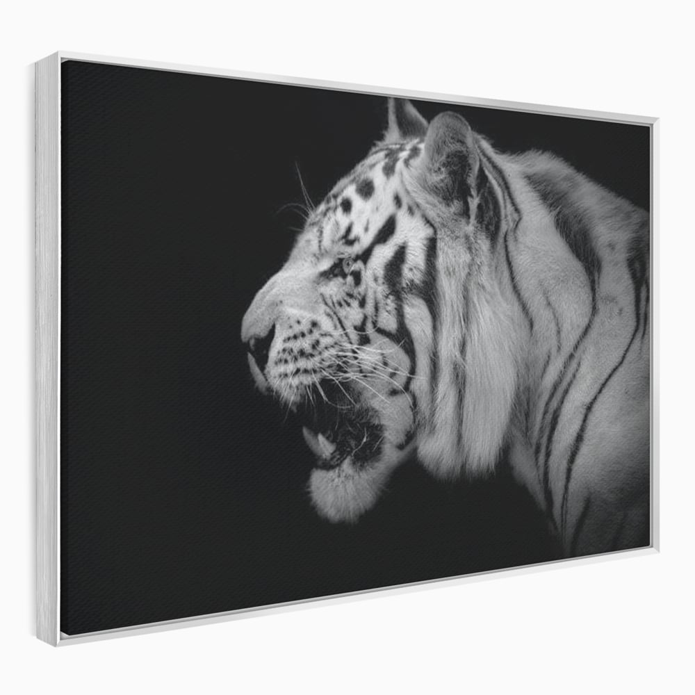 Leinwandbilder Premium, LuxCanva® M1432, Der Schattenjäger, Schwarz und Weiß, Tiger, Feline, Bestie, Tier, Exotisch, Wild, Profil, Streifen, Reißzähne, Büro, Wohnen, Kinderzimmer
