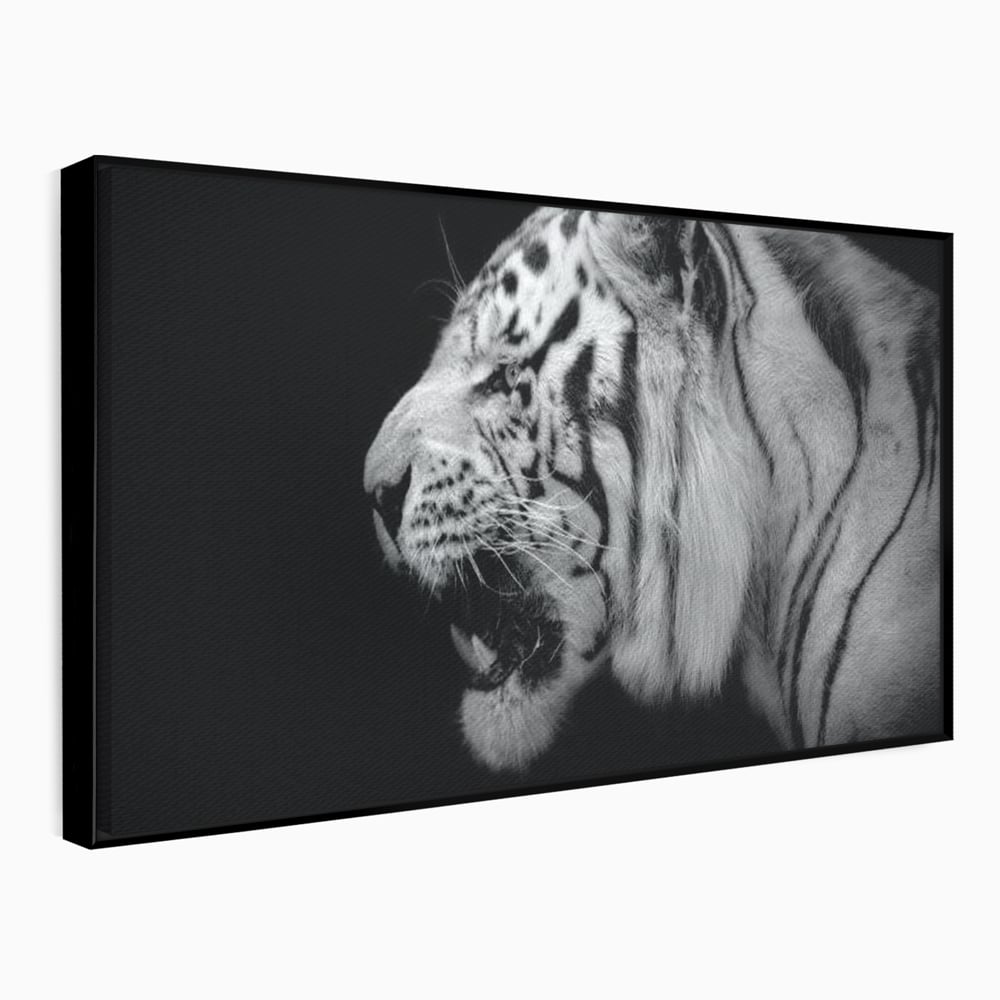 Leinwandbilder Premium, LuxCanva® M1432, Der Schattenjäger, Schwarz und Weiß, Tiger, Feline, Bestie, Tier, Exotisch, Wild, Profil, Streifen, Reißzähne, Büro, Wohnen, Kinderzimmer