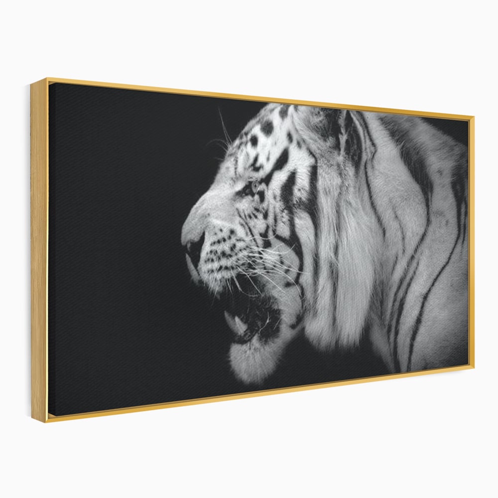 Leinwandbilder Premium, LuxCanva® M1432, Der Schattenjäger, Schwarz und Weiß, Tiger, Feline, Bestie, Tier, Exotisch, Wild, Profil, Streifen, Reißzähne, Büro, Wohnen, Kinderzimmer
