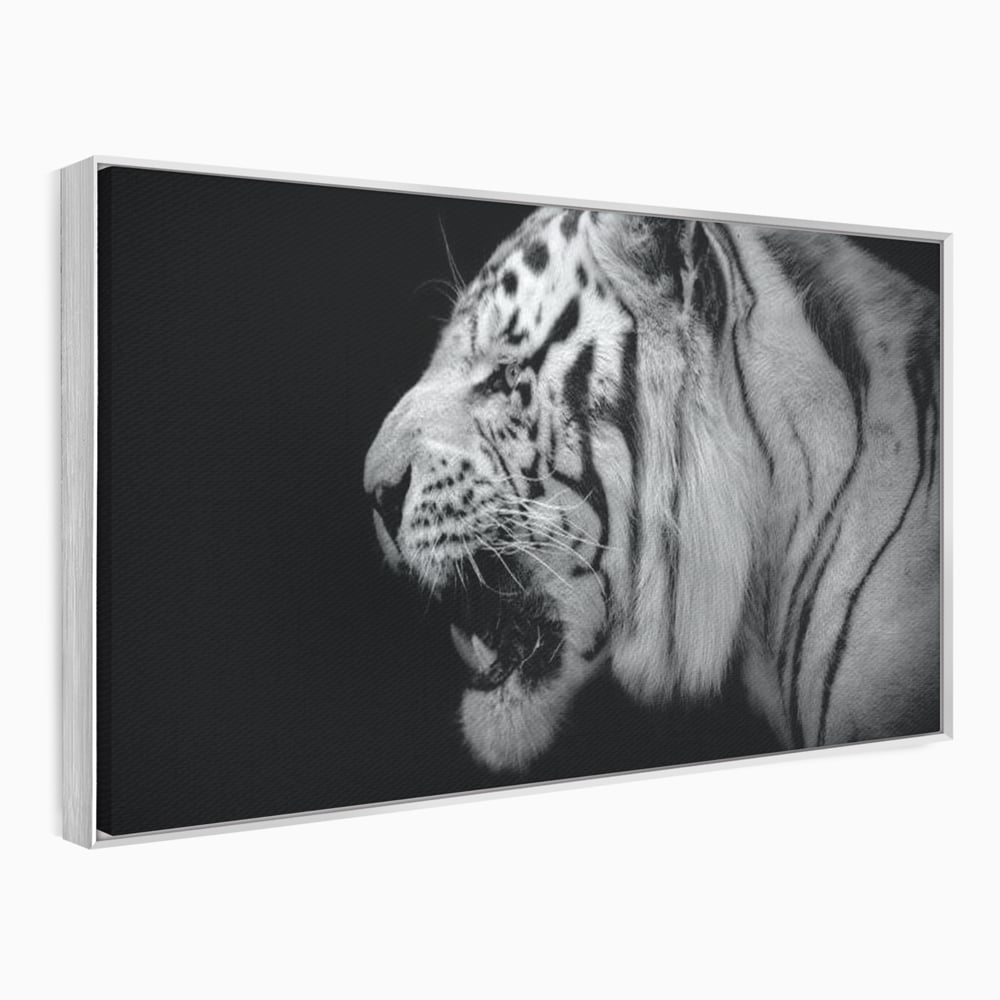 Leinwandbilder Premium, LuxCanva® M1432, Der Schattenjäger, Schwarz und Weiß, Tiger, Feline, Bestie, Tier, Exotisch, Wild, Profil, Streifen, Reißzähne, Büro, Wohnen, Kinderzimmer