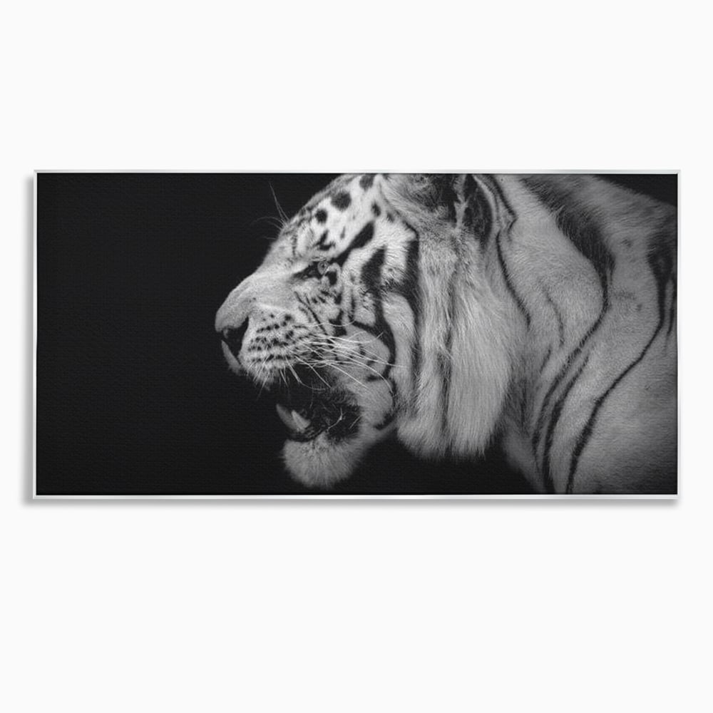 Leinwandbilder Premium, LuxCanva® M1432, Der Schattenjäger, Schwarz und Weiß, Tiger, Feline, Bestie, Tier, Exotisch, Wild, Profil, Streifen, Reißzähne, Büro, Wohnen, Kinderzimmer