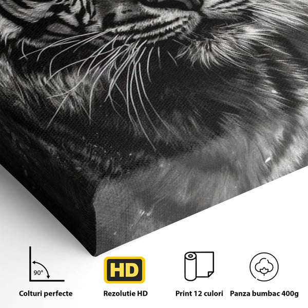 Leinwand Premium Leinwandbilder, LuxCanva® M1433, Schneetier, Monochrom, Gemälde, Portrait, Abstrakt, Tiger, Schwarz-Weiß, Schwarz-Weiß, Feline, Tier, Schatten, Stark, Edel, Büro, Wohnen, Kinderzimmer