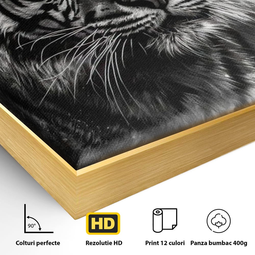 Leinwand Premium Leinwandbilder, LuxCanva® M1433, Schneetier, Monochrom, Gemälde, Portrait, Abstrakt, Tiger, Schwarz-Weiß, Schwarz-Weiß, Feline, Tier, Schatten, Stark, Edel, Büro, Wohnen, Kinderzimmer