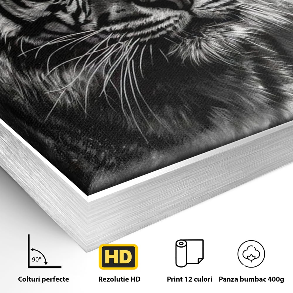 Leinwand Premium Leinwandbilder, LuxCanva® M1433, Schneetier, Monochrom, Gemälde, Portrait, Abstrakt, Tiger, Schwarz-Weiß, Schwarz-Weiß, Feline, Tier, Schatten, Stark, Edel, Büro, Wohnen, Kinderzimmer