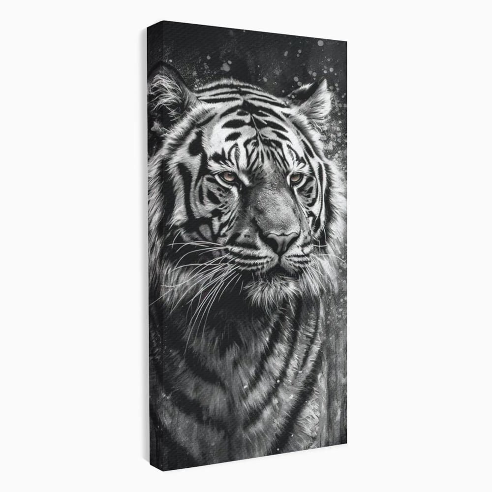 Leinwand Premium Leinwandbilder, LuxCanva® M1433, Schneetier, Monochrom, Gemälde, Portrait, Abstrakt, Tiger, Schwarz-Weiß, Schwarz-Weiß, Feline, Tier, Schatten, Stark, Edel, Büro, Wohnen, Kinderzimmer