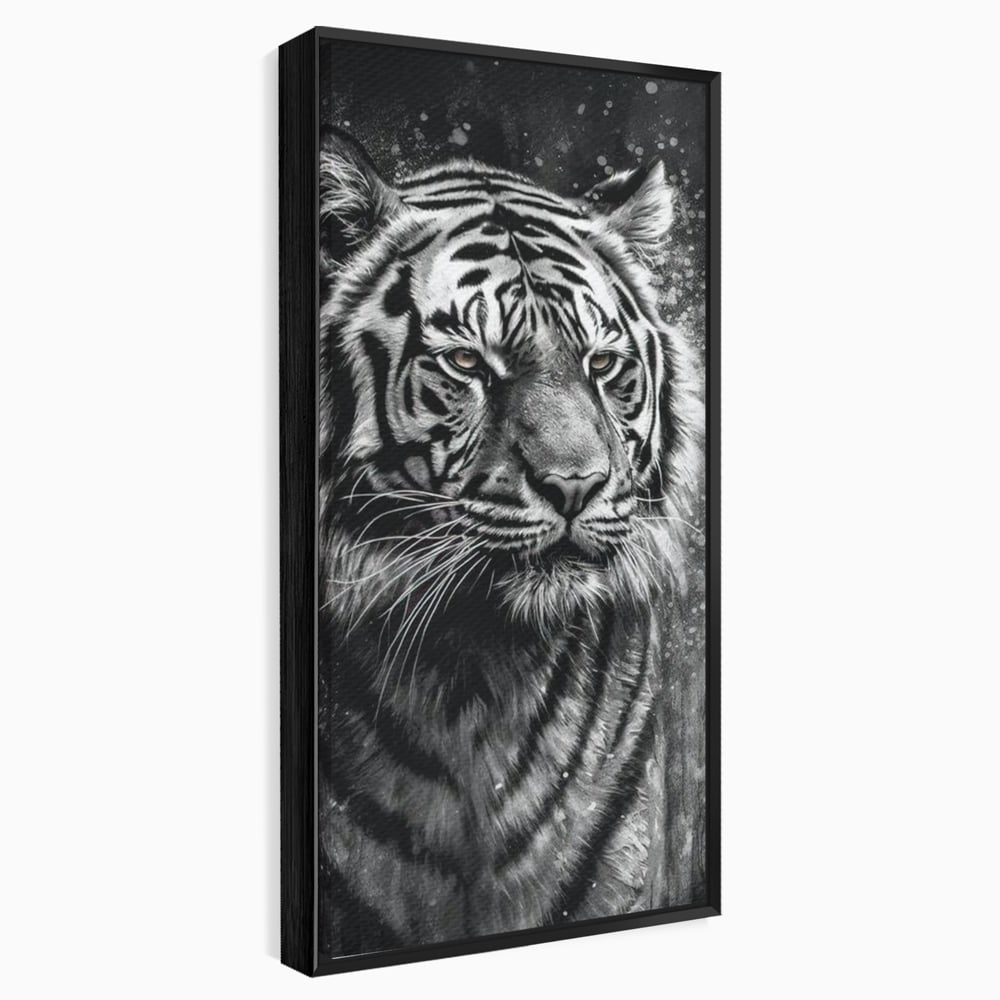 Leinwand Premium Leinwandbilder, LuxCanva® M1433, Schneetier, Monochrom, Gemälde, Portrait, Abstrakt, Tiger, Schwarz-Weiß, Schwarz-Weiß, Feline, Tier, Schatten, Stark, Edel, Büro, Wohnen, Kinderzimmer