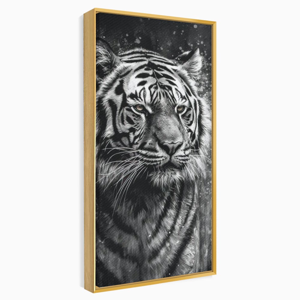 Leinwand Premium Leinwandbilder, LuxCanva® M1433, Schneetier, Monochrom, Gemälde, Portrait, Abstrakt, Tiger, Schwarz-Weiß, Schwarz-Weiß, Feline, Tier, Schatten, Stark, Edel, Büro, Wohnen, Kinderzimmer