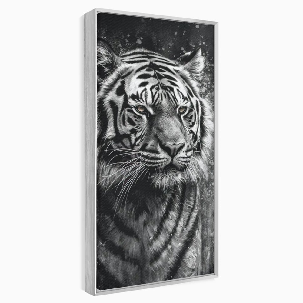 Leinwand Premium Leinwandbilder, LuxCanva® M1433, Schneetier, Monochrom, Gemälde, Portrait, Abstrakt, Tiger, Schwarz-Weiß, Schwarz-Weiß, Feline, Tier, Schatten, Stark, Edel, Büro, Wohnen, Kinderzimmer