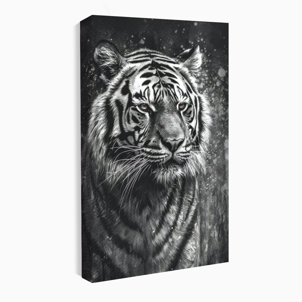 Leinwand Premium Leinwandbilder, LuxCanva® M1433, Schneetier, Monochrom, Gemälde, Portrait, Abstrakt, Tiger, Schwarz-Weiß, Schwarz-Weiß, Feline, Tier, Schatten, Stark, Edel, Büro, Wohnen, Kinderzimmer