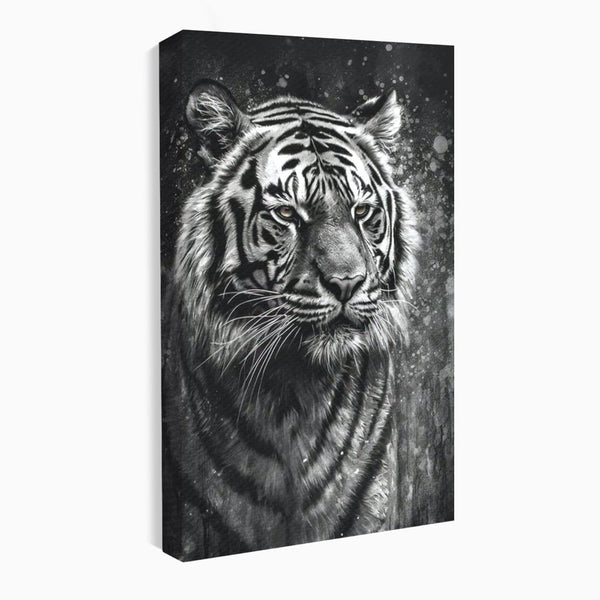 Leinwand Premium Leinwandbilder, LuxCanva® M1433, Schneetier, Monochrom, Gemälde, Portrait, Abstrakt, Tiger, Schwarz-Weiß, Schwarz-Weiß, Feline, Tier, Schatten, Stark, Edel, Büro, Wohnen, Kinderzimmer