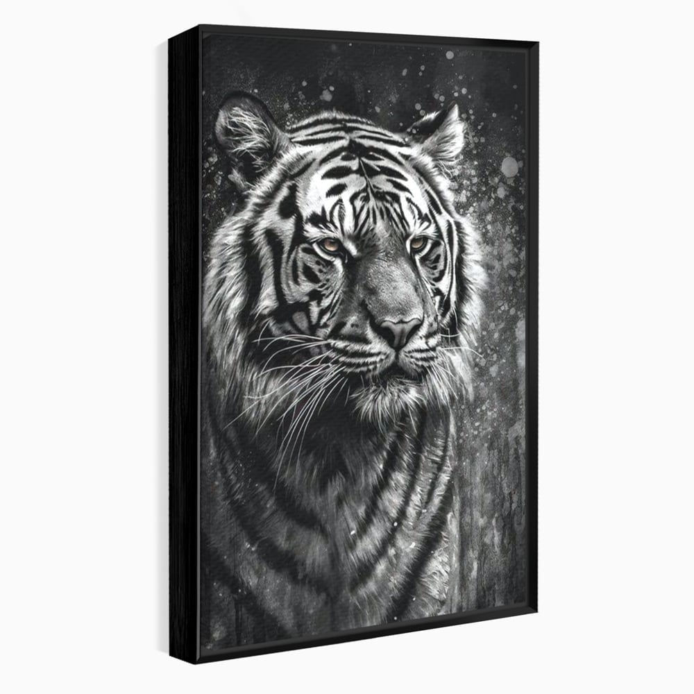 Leinwand Premium Leinwandbilder, LuxCanva® M1433, Schneetier, Monochrom, Gemälde, Portrait, Abstrakt, Tiger, Schwarz-Weiß, Schwarz-Weiß, Feline, Tier, Schatten, Stark, Edel, Büro, Wohnen, Kinderzimmer