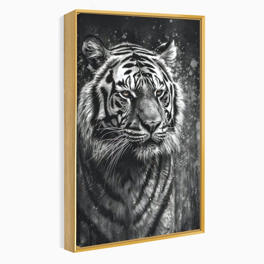 Leinwand Premium Leinwandbilder, LuxCanva® M1433, Schneetier, Monochrom, Gemälde, Portrait, Abstrakt, Tiger, Schwarz-Weiß, Schwarz-Weiß, Feline, Tier, Schatten, Stark, Edel, Büro, Wohnen, Kinderzimmer