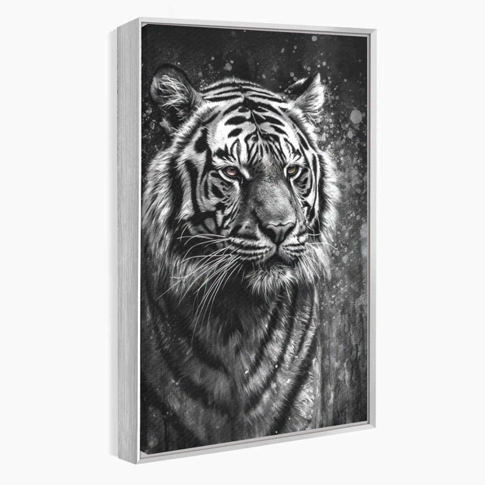 Leinwand Premium Leinwandbilder, LuxCanva® M1433, Schneetier, Monochrom, Gemälde, Portrait, Abstrakt, Tiger, Schwarz-Weiß, Schwarz-Weiß, Feline, Tier, Schatten, Stark, Edel, Büro, Wohnen, Kinderzimmer