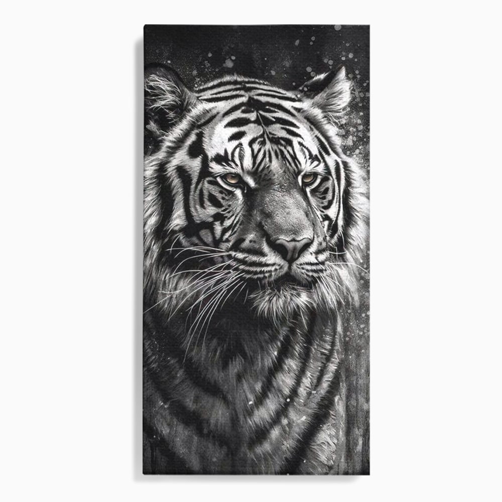 Leinwand Premium Leinwandbilder, LuxCanva® M1433, Schneetier, Monochrom, Gemälde, Portrait, Abstrakt, Tiger, Schwarz-Weiß, Schwarz-Weiß, Feline, Tier, Schatten, Stark, Edel, Büro, Wohnen, Kinderzimmer