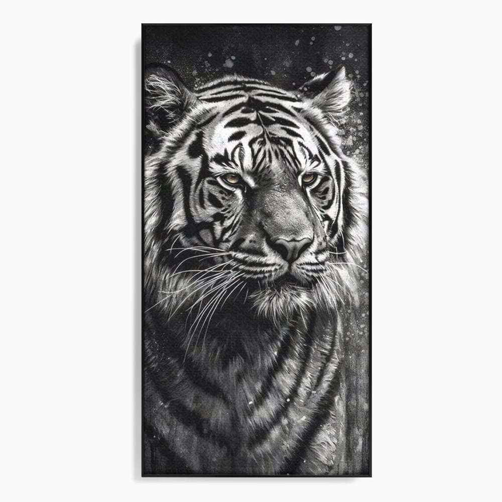 Leinwand Premium Leinwandbilder, LuxCanva® M1433, Schneetier, Monochrom, Gemälde, Portrait, Abstrakt, Tiger, Schwarz-Weiß, Schwarz-Weiß, Feline, Tier, Schatten, Stark, Edel, Büro, Wohnen, Kinderzimmer