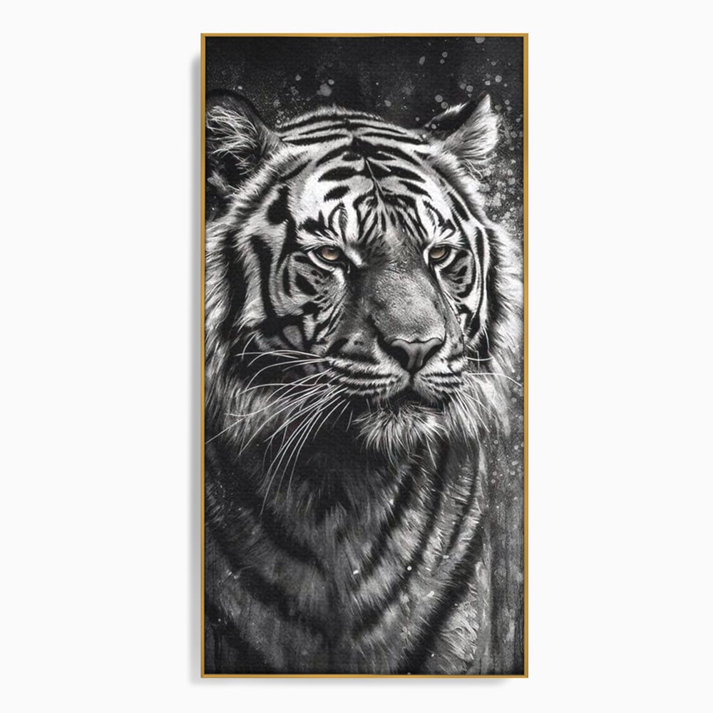 Leinwand Premium Leinwandbilder, LuxCanva® M1433, Schneetier, Monochrom, Gemälde, Portrait, Abstrakt, Tiger, Schwarz-Weiß, Schwarz-Weiß, Feline, Tier, Schatten, Stark, Edel, Büro, Wohnen, Kinderzimmer
