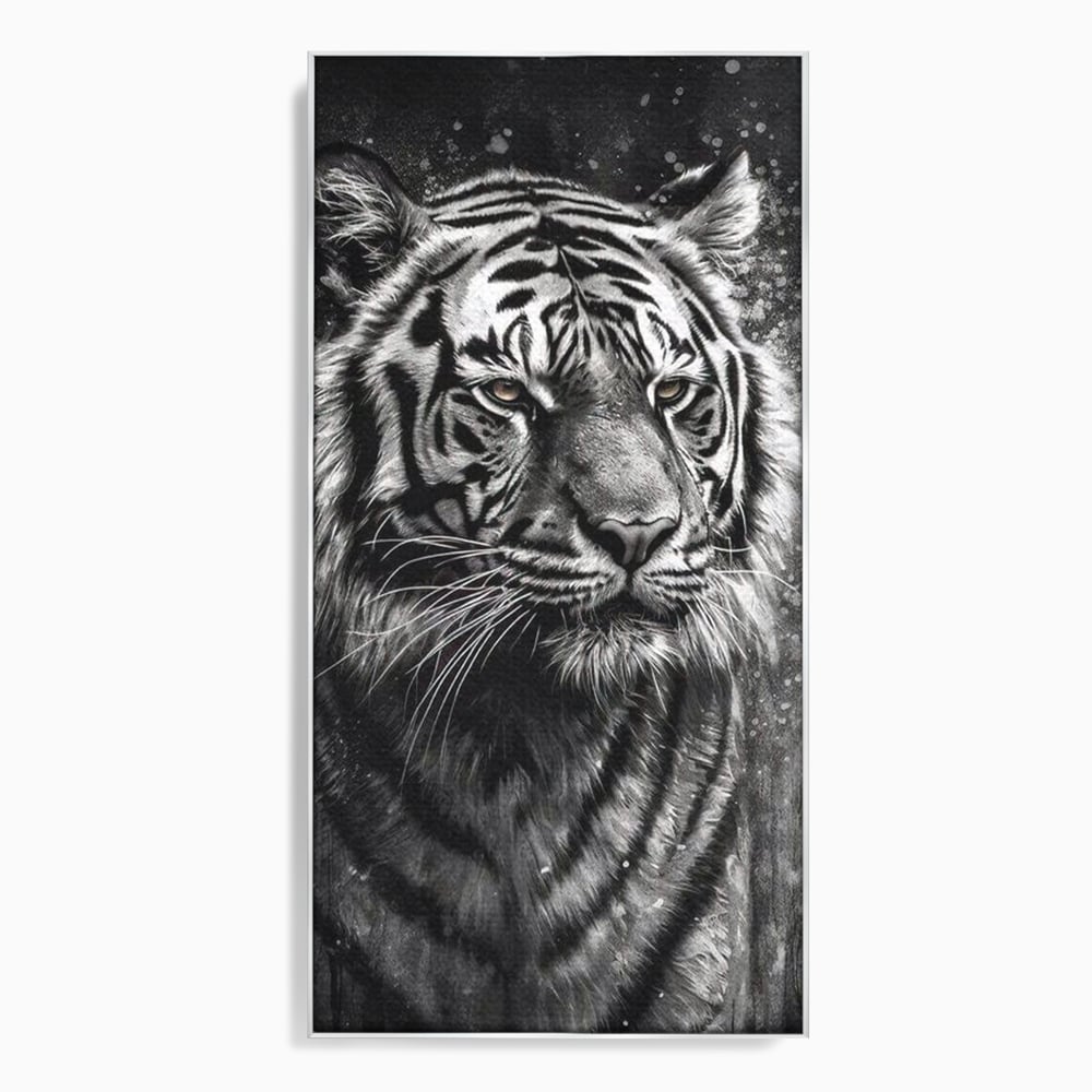 Leinwand Premium Leinwandbilder, LuxCanva® M1433, Schneetier, Monochrom, Gemälde, Portrait, Abstrakt, Tiger, Schwarz-Weiß, Schwarz-Weiß, Feline, Tier, Schatten, Stark, Edel, Büro, Wohnen, Kinderzimmer