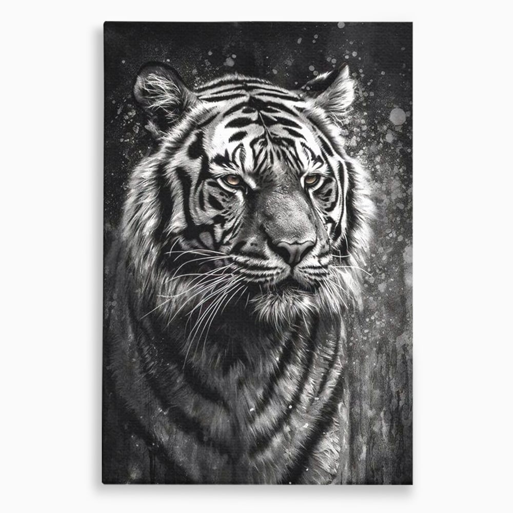 Leinwand Premium Leinwandbilder, LuxCanva® M1433, Schneetier, Monochrom, Gemälde, Portrait, Abstrakt, Tiger, Schwarz-Weiß, Schwarz-Weiß, Feline, Tier, Schatten, Stark, Edel, Büro, Wohnen, Kinderzimmer
