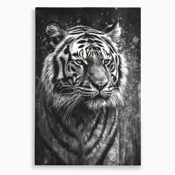 Leinwand Premium Leinwandbilder, LuxCanva® M1433, Schneetier, Monochrom, Gemälde, Portrait, Abstrakt, Tiger, Schwarz-Weiß, Schwarz-Weiß, Feline, Tier, Schatten, Stark, Edel, Büro, Wohnen, Kinderzimmer