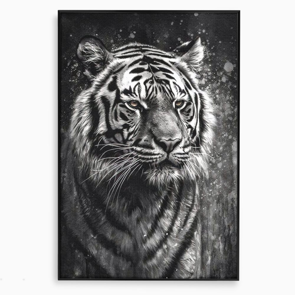 Leinwand Premium Leinwandbilder, LuxCanva® M1433, Schneetier, Monochrom, Gemälde, Portrait, Abstrakt, Tiger, Schwarz-Weiß, Schwarz-Weiß, Feline, Tier, Schatten, Stark, Edel, Büro, Wohnen, Kinderzimmer