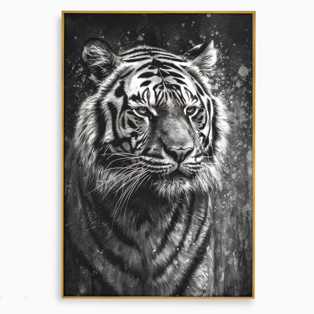 Leinwand Premium Leinwandbilder, LuxCanva® M1433, Schneetier, Monochrom, Gemälde, Portrait, Abstrakt, Tiger, Schwarz-Weiß, Schwarz-Weiß, Feline, Tier, Schatten, Stark, Edel, Büro, Wohnen, Kinderzimmer