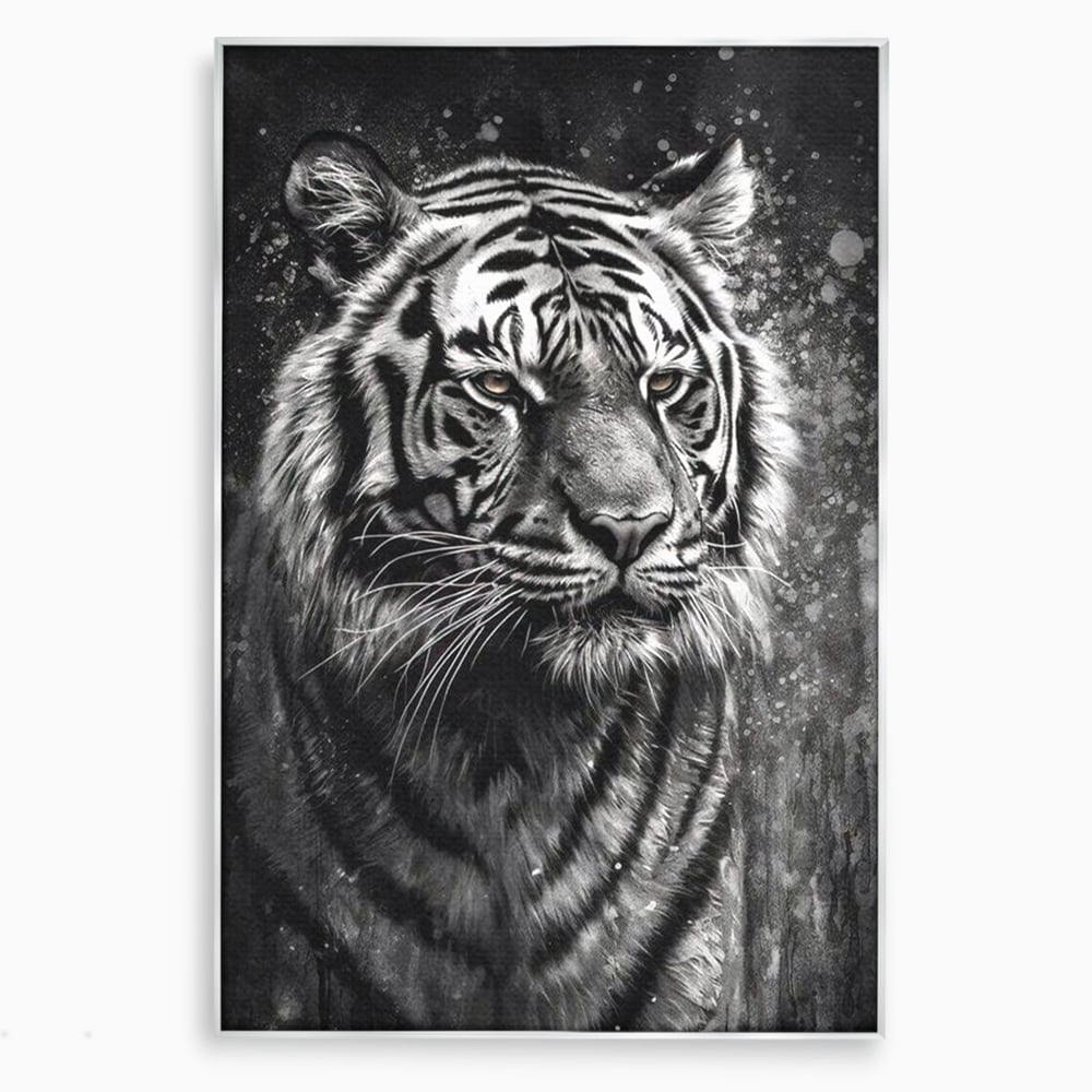 Leinwand Premium Leinwandbilder, LuxCanva® M1433, Schneetier, Monochrom, Gemälde, Portrait, Abstrakt, Tiger, Schwarz-Weiß, Schwarz-Weiß, Feline, Tier, Schatten, Stark, Edel, Büro, Wohnen, Kinderzimmer