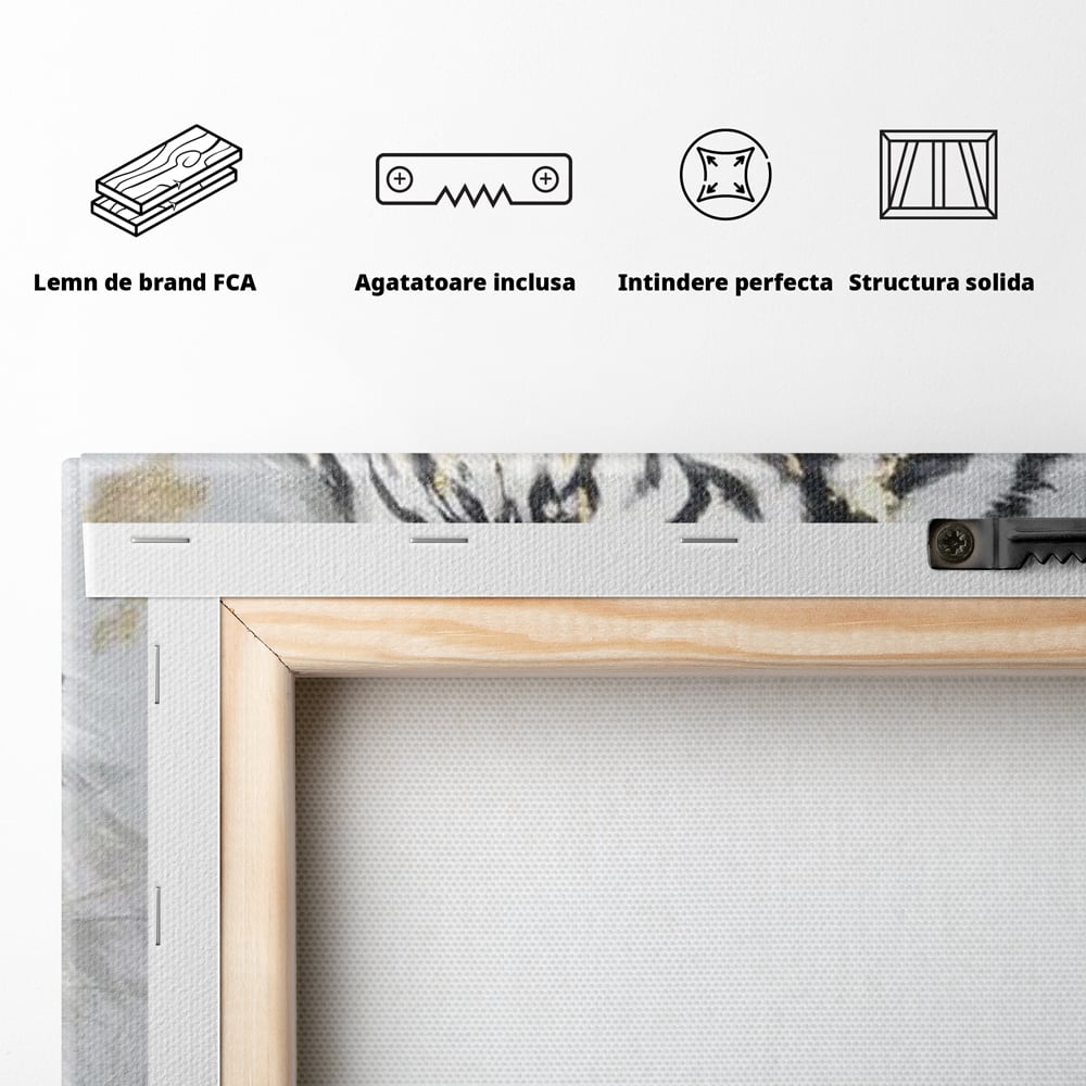 Tablou Canvas Premium, LuxCanva® M1434, Puterea Ragetului, Marmura, Auriu, Tigru, Fiara, Felina, Forta, Furie, Colti, Dungi, Birou, Living, Camera Copil