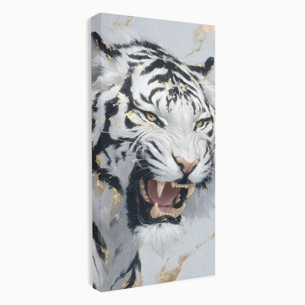Tablou Canvas Premium, LuxCanva® M1434, Puterea Ragetului, Marmura, Auriu, Tigru, Fiara, Felina, Forta, Furie, Colti, Dungi, Birou, Living, Camera Copil