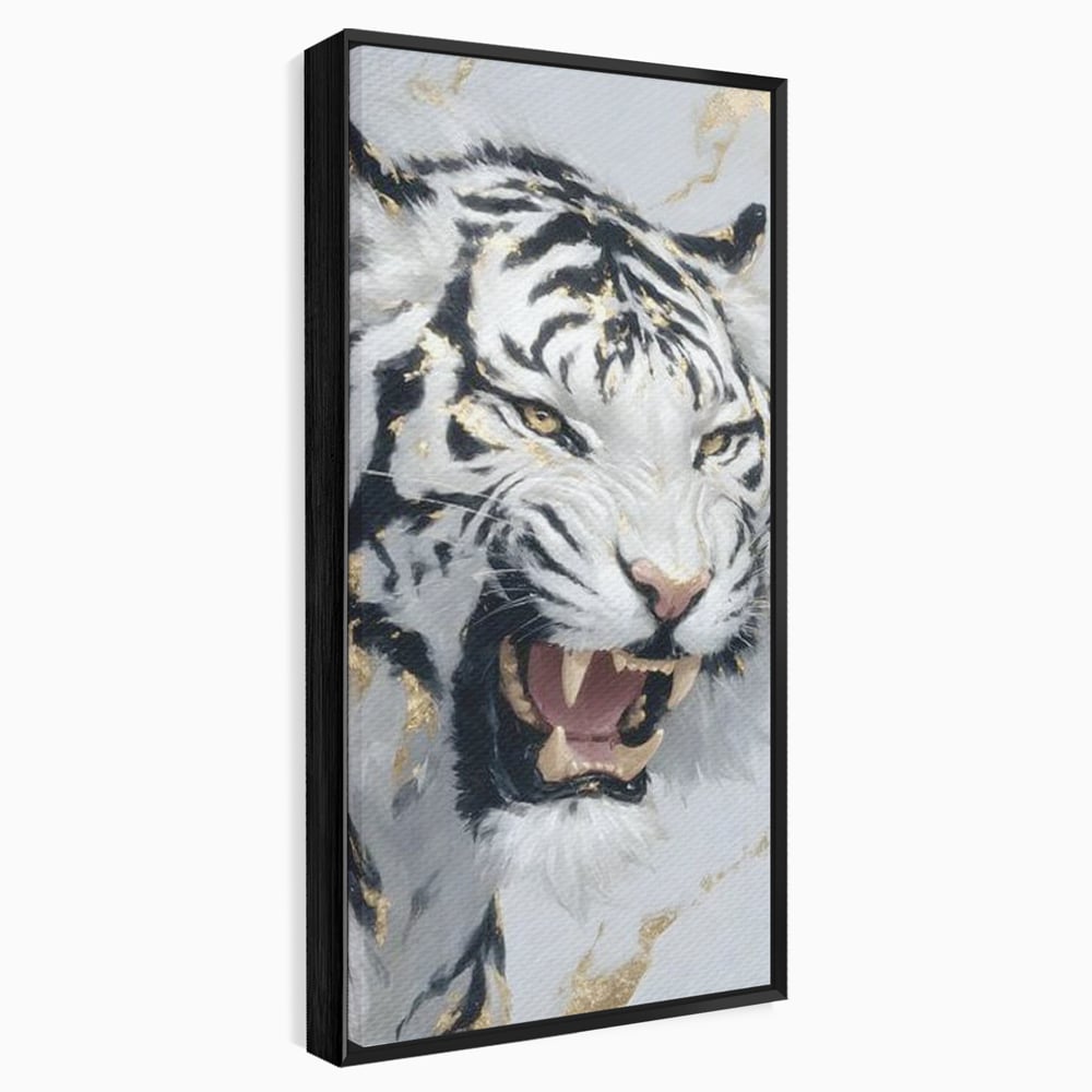 Tablou Canvas Premium, LuxCanva® M1434, Puterea Ragetului, Marmura, Auriu, Tigru, Fiara, Felina, Forta, Furie, Colti, Dungi, Birou, Living, Camera Copil