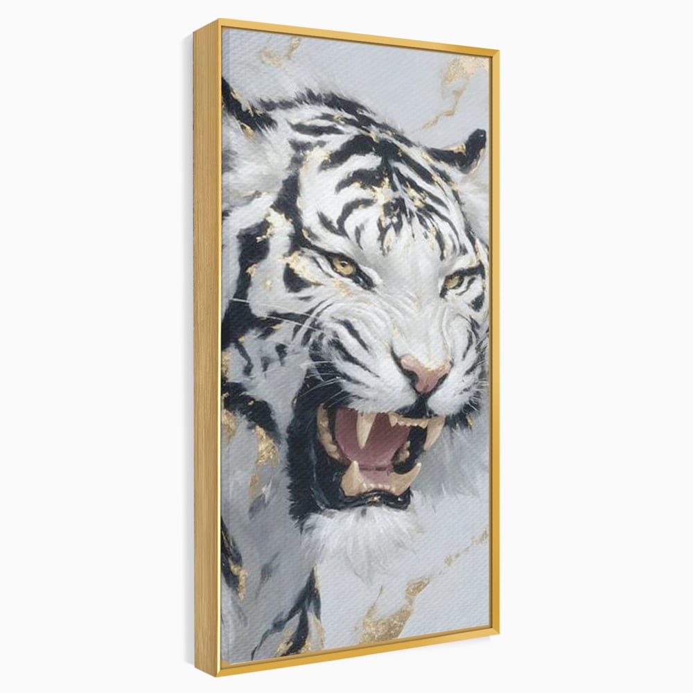 Tablou Canvas Premium, LuxCanva® M1434, Puterea Ragetului, Marmura, Auriu, Tigru, Fiara, Felina, Forta, Furie, Colti, Dungi, Birou, Living, Camera Copil