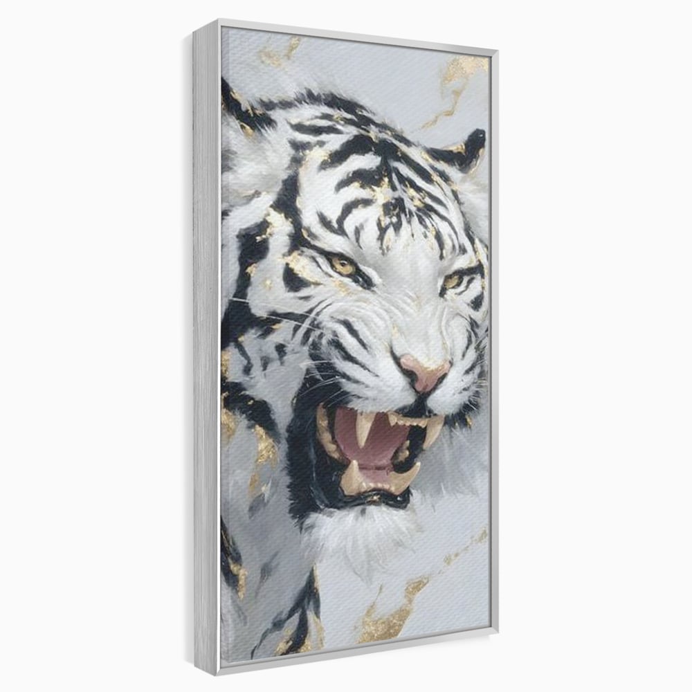 Tablou Canvas Premium, LuxCanva® M1434, Puterea Ragetului, Marmura, Auriu, Tigru, Fiara, Felina, Forta, Furie, Colti, Dungi, Birou, Living, Camera Copil