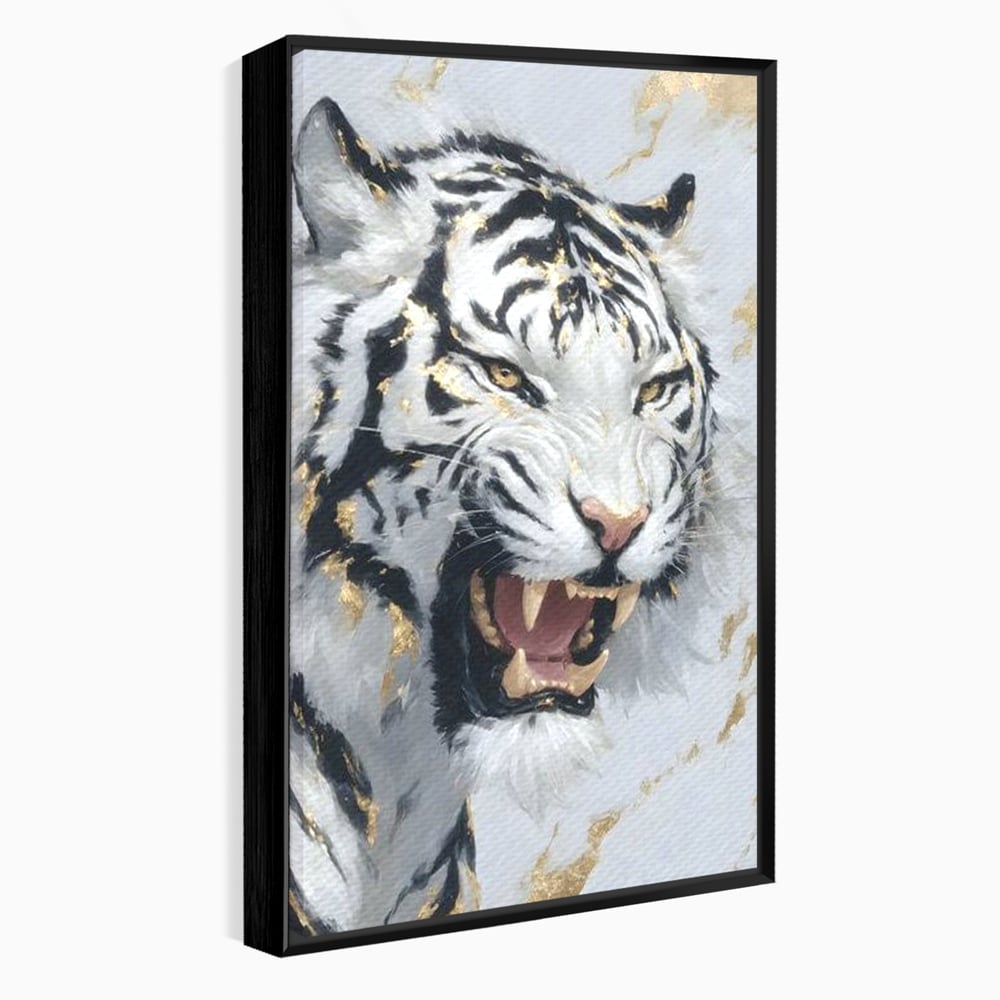 Tablou Canvas Premium, LuxCanva® M1434, Puterea Ragetului, Marmura, Auriu, Tigru, Fiara, Felina, Forta, Furie, Colti, Dungi, Birou, Living, Camera Copil