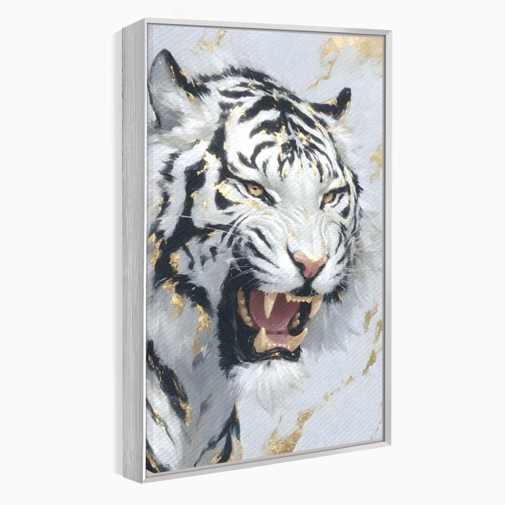 Tablou Canvas Premium, LuxCanva® M1434, Puterea Ragetului, Marmura, Auriu, Tigru, Fiara, Felina, Forta, Furie, Colti, Dungi, Birou, Living, Camera Copil