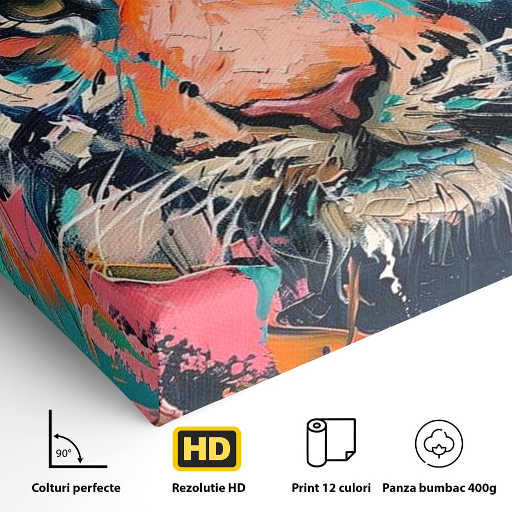 Leinwand Premium Canvas Wall Art, LuxCanva® M1435, Modern Pop Modern Tiger, Pastell, Lebendige Farben, Malerei, Farbe, Farbe, Malerei, Tiger, Feline, Dschungel, Pop Art, Abstrakt, Büro, Wohnen, Kinderzimmer