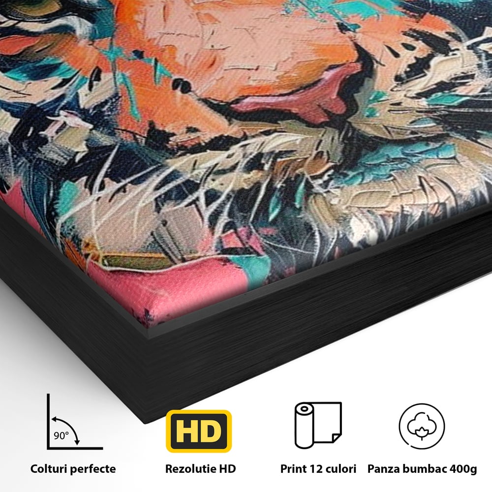 Leinwand Premium Canvas Wall Art, LuxCanva® M1435, Modern Pop Modern Tiger, Pastell, Lebendige Farben, Malerei, Farbe, Farbe, Malerei, Tiger, Feline, Dschungel, Pop Art, Abstrakt, Büro, Wohnen, Kinderzimmer