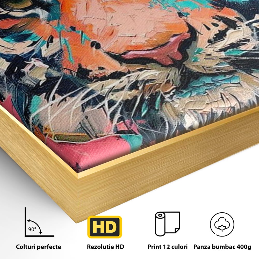 Leinwand Premium Canvas Wall Art, LuxCanva® M1435, Modern Pop Modern Tiger, Pastell, Lebendige Farben, Malerei, Farbe, Farbe, Malerei, Tiger, Feline, Dschungel, Pop Art, Abstrakt, Büro, Wohnen, Kinderzimmer