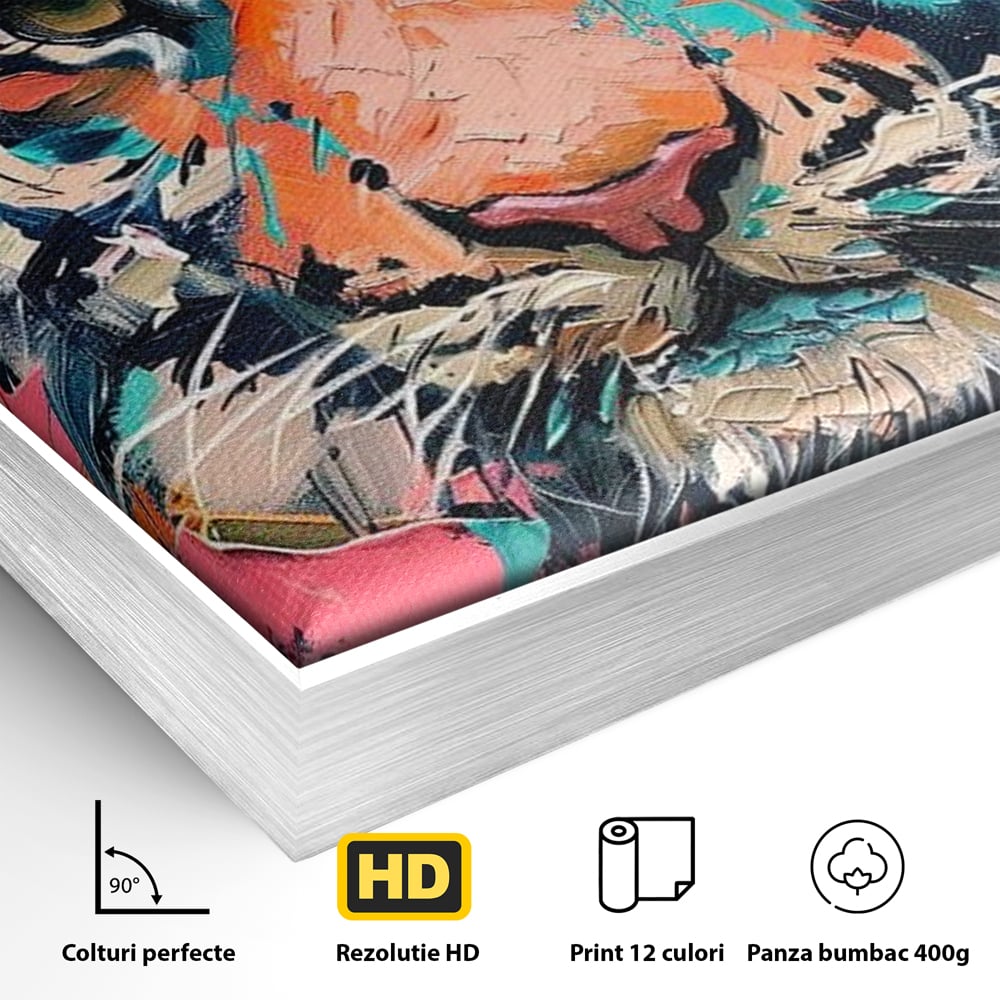 Leinwand Premium Canvas Wall Art, LuxCanva® M1435, Modern Pop Modern Tiger, Pastell, Lebendige Farben, Malerei, Farbe, Farbe, Malerei, Tiger, Feline, Dschungel, Pop Art, Abstrakt, Büro, Wohnen, Kinderzimmer