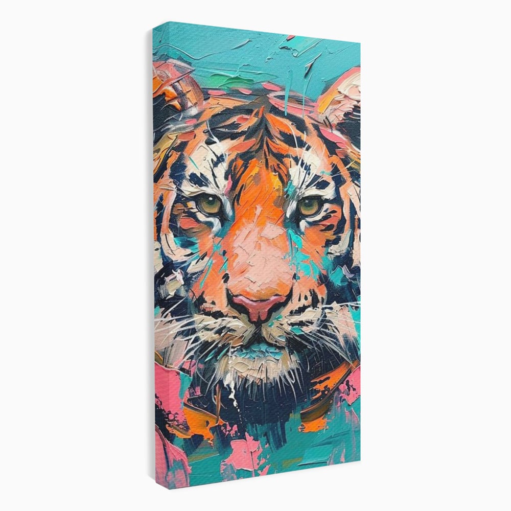 Leinwand Premium Canvas Wall Art, LuxCanva® M1435, Modern Pop Modern Tiger, Pastell, Lebendige Farben, Malerei, Farbe, Farbe, Malerei, Tiger, Feline, Dschungel, Pop Art, Abstrakt, Büro, Wohnen, Kinderzimmer